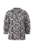 Viscose crepe blouse met print, blousekraag met V-hals en driekwart mouwen in de kleur zwart.