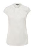 Satinlook blousetop met geplooide ronde hals en kapmouwtjes in de kleur off white.