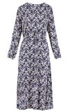 Maxi jurk met all-over print, lange mouwen en V-hals van het merk Zusss in de kleur zand/cobalt.