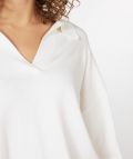 Fijnbrei trui met polokraag en driekwart mouwen van het merk ESqualo in de kleur off white.