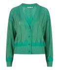 Gebreid vestje met glitterdraadje van het merk Esqualo met V-hals en knoopsluiting in de kleur jade.