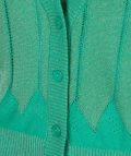 Gebreid vestje met glitterdraadje van het merk Esqualo met V-hals en knoopsluiting in de kleur jade.