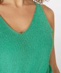 Fijnbrei hemdje met glitterdraadje van het merk Esqualo met V-hals in de kleur jade.