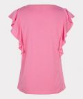 T-Shirt met volantmouwen en V-hals met sierrandje van het merk ESqualo in de kleur roze.