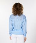 Gebreide ajour trui met ronde hals en lange mouwen van het merk Esqualo in de kleur blauw.