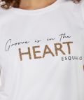 T-Shirt met opdruk, ronde hals en korte mouwen van het merk Esqualo in de kleur off white/goud.