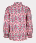 Blouse met all-overprint van het merk Esqualo met driekwart pofmouwen, blousekraag en knoopsluiting in de kleur roze.