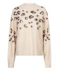 Pullover van het merk Esqualo met ronde hals en dierenprint van pailletten in de kleur beige.