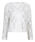 Kort gehaakt vestje van het merk ESqualo met lange mouwen, v-hals en knoopsluiting in de kleur off white.