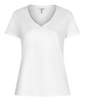 T-Shirt met korte mouwen en V-hals met fancy bies van het merk Yaya in de kleur off white.