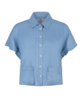 Tencel blousje van het merk Esqualo met korte mouwen met omslag en twee opgestikte zakken in de kleur blauw.