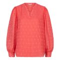 Fancy plumetis blouse met V-hals en lange pofmouwen van het merk Esqualo in de kleur rood.