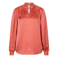Satinlook blouse met getwiste hals met V-insnede, knoopsluiting in de nek en lange mouwen met manchetten van het merk Esqualo in de kleur roze/rood.
