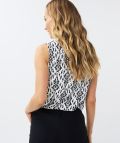 HS24.30234 Mouwloze Top met Ikat Print - Wit/Zwart