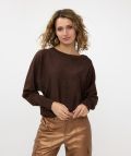 F24.31505 Sweater Batwing met Lurex - Chocolate