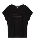 T-shirt met ronde hals, kofrte mouw en opdruk in de kleur zwart.