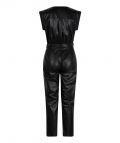 Mouwloze PU jumpsuit met overslag en strikceintuur van het merk ESqualo in de kleur zwart.