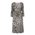 Midi jurk met leopard print, lange mouw en strikceintuur in de kleur grey combi.