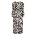 Midi jurk met leopard print, lange mouw en strikceintuur in de kleur grey combi.