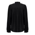 Satinlook loose fit blouse van het merk Geisha met ronde hals met ruche, plooidetails en lange mouen met manchetten in de kleur zwart.