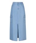 Maxi rok van het  merk Esqualo met riemlussen, cargozakken en voorsplit in de kleur blauw.