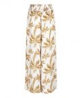 Wijde broek van EsQualo met print van palmbomen in off-white met goud