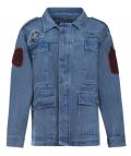Jacket met rechte fit, zakken, knoopsluiting en diverse applicaties in de kleur blauw.