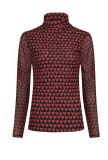 Mesh top van het merk Fabienne Chapot met col, lange mouwen en all-over hartjesprint in de kleur zwart/rood.