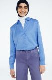 Blouse met tone on tone print van het merk Fabienne Chapot met kraag, knoopsluiting en lange mouwen in de kleur riad blue.