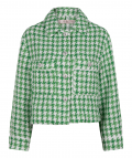 Kort jasje van het merk Esqualo met houndstooth dessin, borstzakken met knoop, blousekraag en knoopsluiting in de kleur groen.