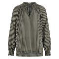 Gestreepte blousetop van Nukus met splitneck met plooien en lange mouwen met gesmockte boorden in de kleur zwart/zand.