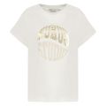 Off white t-shirt van het merk Nukus met gouden print, ronde hals en korte mouwen met omslag.