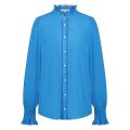 Blauwe blouse met mesh bies en ruffle kraag van het merk Nukus.