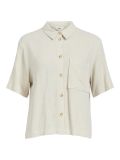 Linnenmix blouse van het merk Object met halflange mouwen en borstzak in de kleur sandshell.