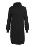 Gebreide jurk van het merk Object met col en lange mouwen met aangesloten boorden in de kleur zwart.
