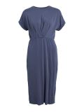 Casual jurk van het merk Object met ronde hals, korte mouwen en geplooid effect met rekbare taille in de kleur blue indigo.