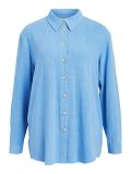 Linnenmix blouse van het merk Object met blousekraag, knoopsluiting en lange mouwen met manchetten in de kleur provence.