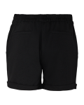 Korte broek met elastieken tailleband en paspelzakken aan de achterkant in de kleur zwart.