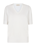 Fijngebreide top met korte mouwen en V-hals van het merk Freequent in de kleur off white.