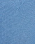 Fijngebreide trui met korte mouwen en v-hals van het merk Freequent in de kleur della robbia blue.