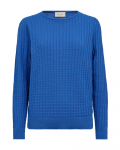 Fijngebreide trui met patroon van het merk Freequent in de kleur blauw.