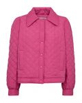 Doorgestikte jas van het merk Freequent met drukknopen, puntkraag en steekzakken in de kleur raspberry rose.