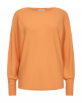 Fijngebreide trui met boothals en lange geplooide mouwen in de kleur tangerine.