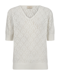Gebreide top met ajour patroon, korte mouwen  en v-hals van het merk Freequent in de kleur off white.