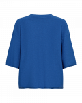 Fijnbrei trui met korte mouwen en V-hals in de kleur blauw van het merk Freequent.