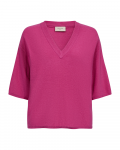 Gebreide trui met korte mouwen  en V-hals van Freequent in de kleur roze.
