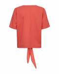 FQlava blouse van het merk Freequent met korte mouwen en knoopdetail in de kleur hot coral.