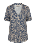 Top van het merk Freequent met korte mouwen, V-hals en all-over print in de kleur blauw.