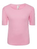T-shirt met ronde hals en korte pofmouwtjes van het merk Pieces Kids in de kleur begonia pink.