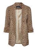 Leopard print blazer met reverskraag en driekwart mouw van het merk Pieces in de kleur natural.